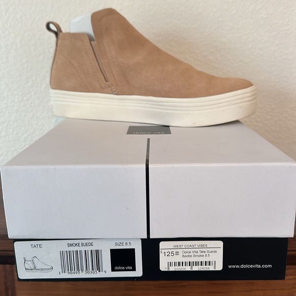 Dolce Vita Smoke/Tan Suede Bootie Sneakers,Size 8.5, Brand new in box - Picture 2 of 9